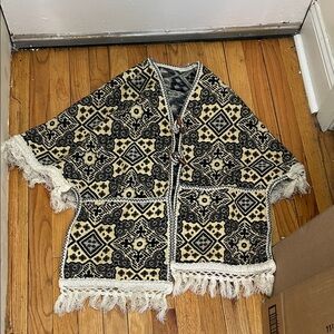 Black and Cream Patterned Poncho